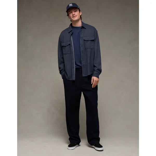 AE Twill Button-Up Shirt - Navy