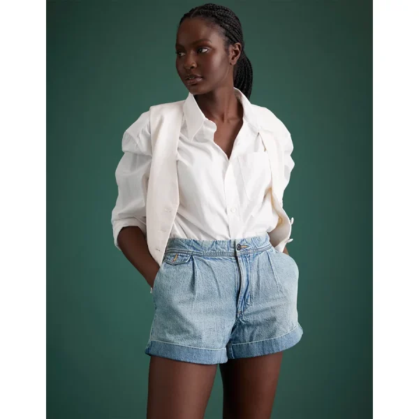 AE77 Premium Denim Military Short - Light Wash