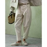 AE77 Premium Pleated Barrel Jean - Natural