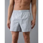 AEO Men's Plaid Stretch Boxer Short - Blue
