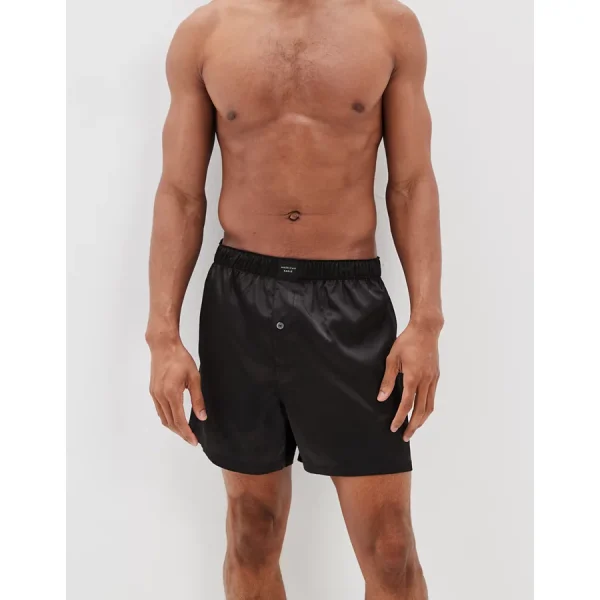 AEO Men's Solid Satin Pocket Boxer Short - Black