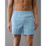 AEO Men's Striped Poplin Pocket Boxer Short - Light Blue