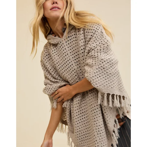Aerie Open Stitch Fringe Cape - Stone Harbor
