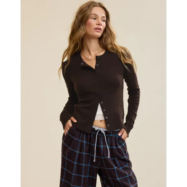 Aerie Pointelle Cardi T-Shirt - Deep Earth