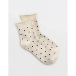 Aerie Rolled Edge Pointelle Quarter Socks - Soft Muslin