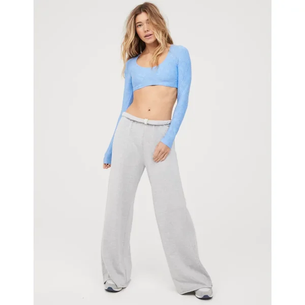 OFFLINE By Aerie OTT Fleece Super Wide Leg Pant - Medium Heather Gray