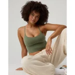 OFFLINE By Aerie Real Me Xtra Strappy Longline Sports Bra - Olive Fun