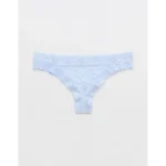 Show Off Vintage Lace Trim Thong Underwear - Eyelet Blue