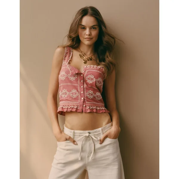 AE Eyelet Crop Top - Pink