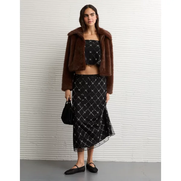 AE High-Waisted Sequin Maxi Skirt - Black