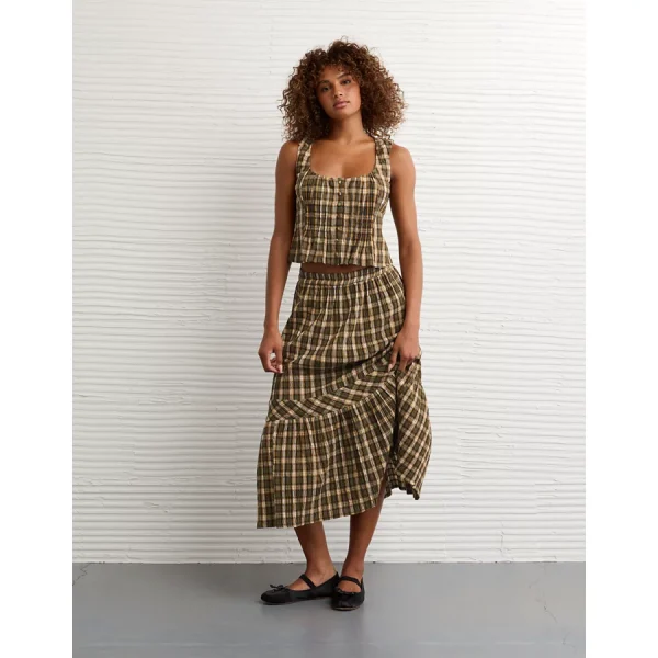 AE Plaid Maxi Skirt - Green