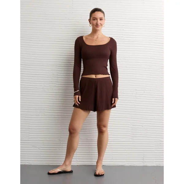 AE Ribbed Plush PJ Set - Brown