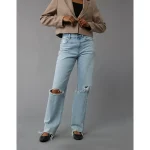 AE Strigid Ripped Super High-Waisted Baggy Straight Jean - Crushed Ice