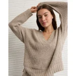 AE Whoa So Soft Oversized V-Neck Sweater - Toasted Almond