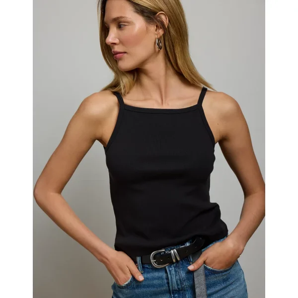 AE77 Premium Straight Neck Tank Top - Black