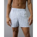 AEO Men's Striped Poplin Pocket Boxer Short - Light Blue