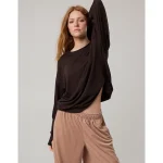 OFFLINE By Aerie Let's Stretch Long Sleeve Boyfriend T-Shirt - Deep Earth