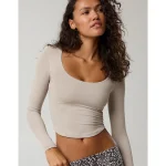 OFFLINE By Aerie Real Me Long Sleeve Scoop T-Shirt - Stone Harbor