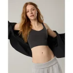OFFLINE By Aerie Real Me Low Key Longline Sports Bra - Smoked Gray